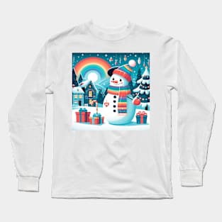 Cute snowman in a cozy town Long Sleeve T-Shirt